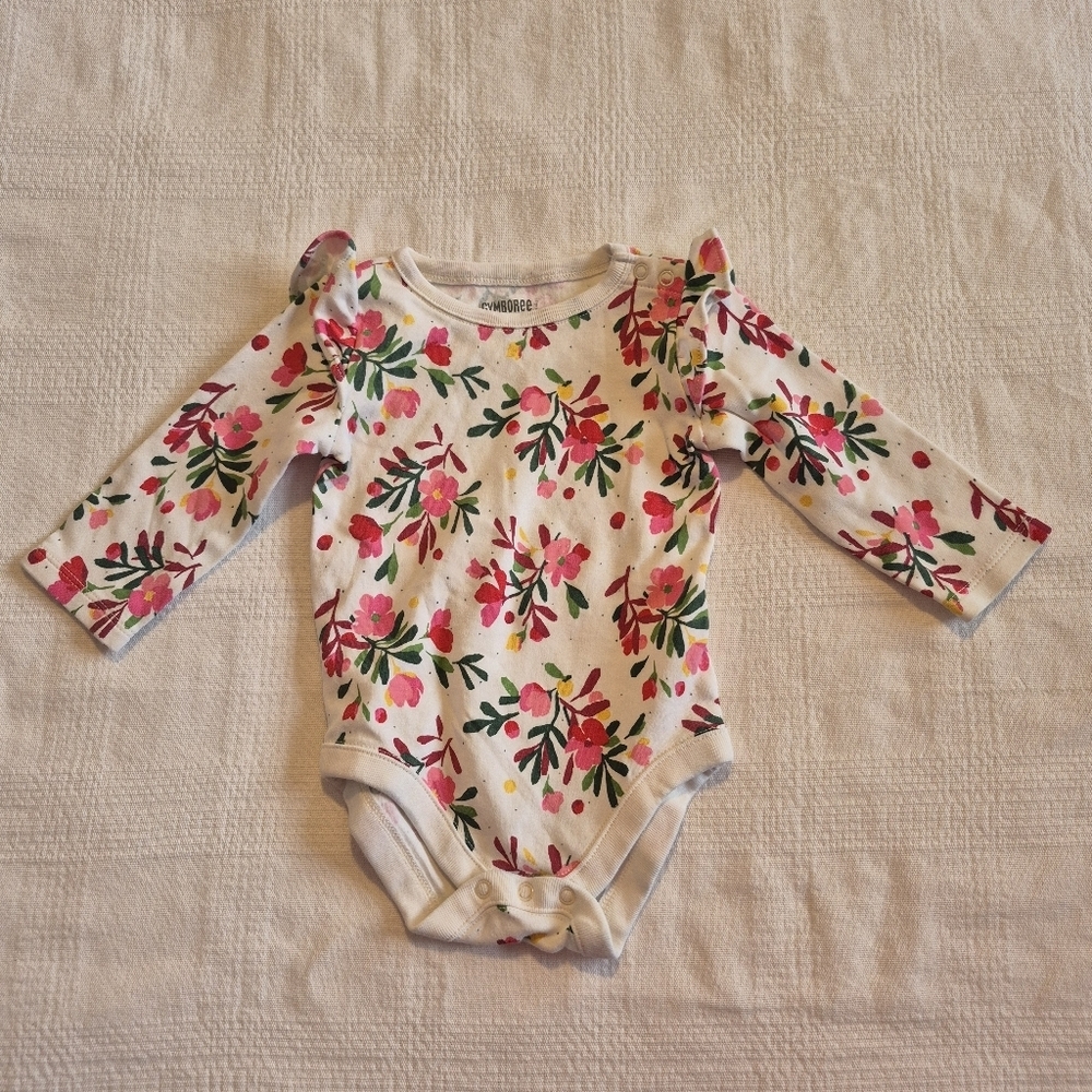 Gymboree girls size 3-6 months floral long sleeve bodysuit ruffle shoulder VGUC